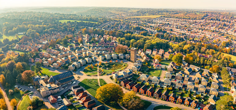 Aerial drone view of the Cane Hill area in Coulsdon, UK