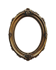 Obraz premium Ornate oval gold frame with floral details on a black background