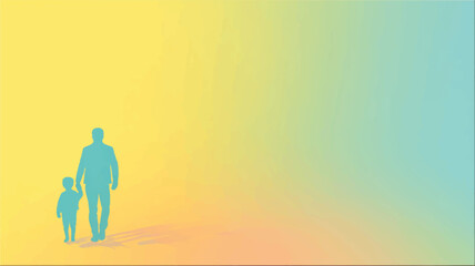 Silhouette of father walking hand in hand with child under colorful sky, symbolic family love and gratitude for International Men’s Day.