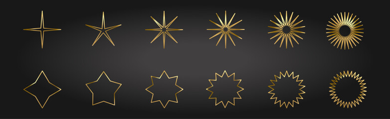 Gold Star icon set. Holiday stars art