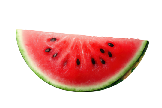 A slice of watermelon with seeds on a transparent background
