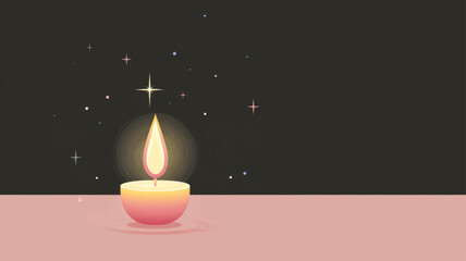 Minimal glowing candle under spotlight symbolizing peace, reflection, and new beginnings — elegant New Year celebration background illustration.