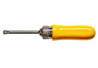 Screwdriver with yellow, plastic handle and metal shaft isolated on black
