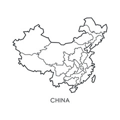 China Map Contour with Provinces Borders Geography Travel Atlas Outline Country Region