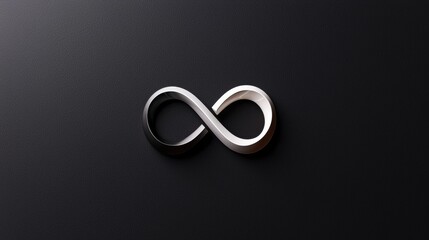 Black background with a silver infinity symbol in the center. the infinity symbol is made up of two curved lines that form an infinity sign.