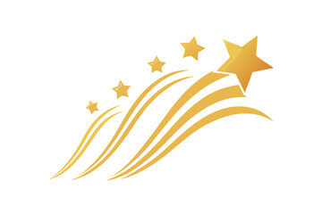 Golden shooting stars streaking across a white background with swirling trails