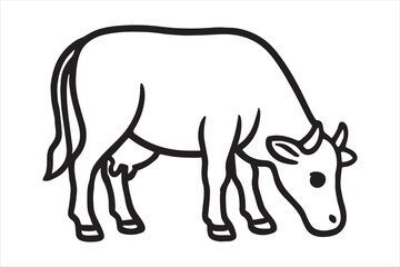 Fototapeta premium Simple line drawing of a grazing cow silhouette a white background