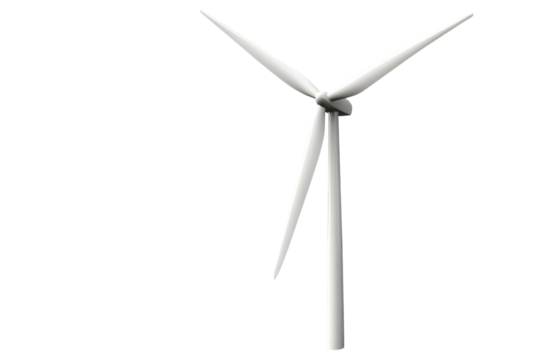Isolated wind turbine against a stark transparent background