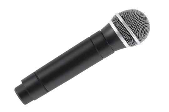 Isolated transparent microphone with silver head on transparent background