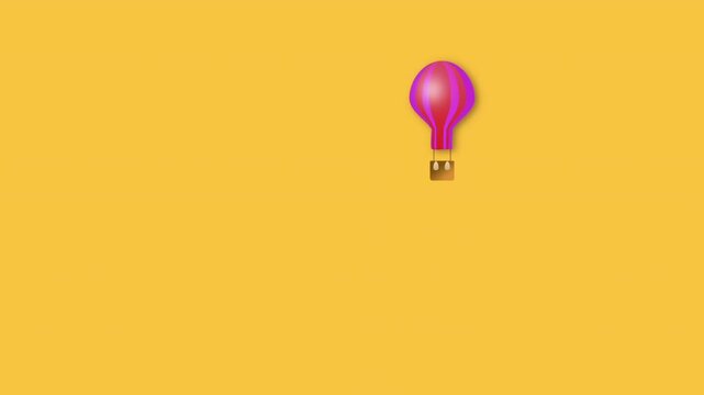Animazione con colorato pallone aerostatico che si muove su uno sfondo giallo