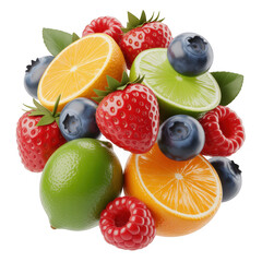 Vibrant Assortment of Fresh Berries Citrus Fruits and Limes Transparent Background berry strawberry