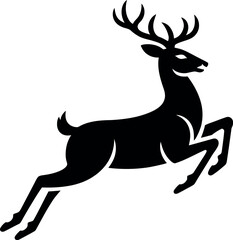 Vector art of black silhouette of a leaping deer, vector illustration