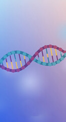 Colorful dna helix structure illustration on a gradient blue background. Genetic research and biotechnology concept for science or medical presentation.