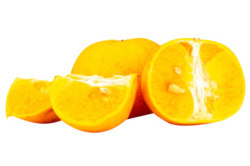 Orange half cut slice on white background