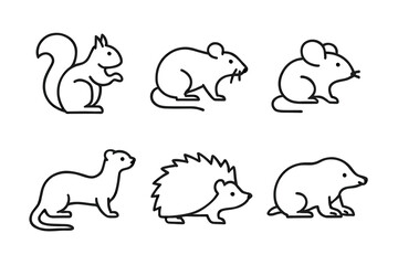 Outlined illustrations of forest and woodland animals