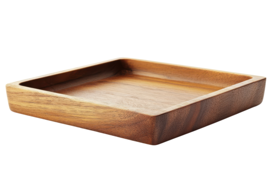 A square wooden tray on a transparent background in the studio