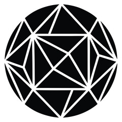 Geometric Icosahedron in Contrasting Black and White, a Modern and Striking Design with Angular Lines and Circular Symmetry