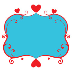 Decorative Valentine's Day Frame Design with Swirling Red Lines and Cute Red Hearts Against a Light Blue Background