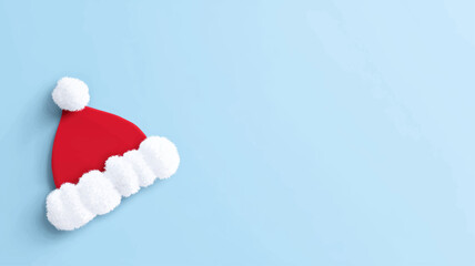 Minimal red Santa hat with fluffy white snow trim on light background, elegant Christmas season vector illustration with copy space for festive greetings.