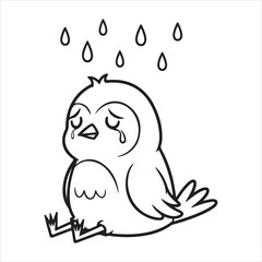 Obraz premium Sad little bird crying in the rain silhouette a white background
