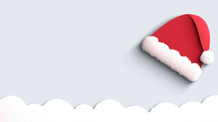 Minimal red Santa hat with fluffy white snow trim on light background, elegant Christmas season vector illustration with copy space for festive greetings.
