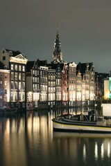 Damrak, Amsterdam, by night.