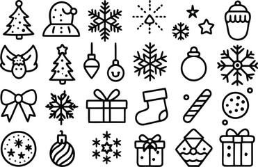 Collection of hand drawn christmas icons and symbols for festive holiday design elements