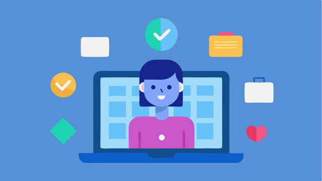 A virtual assistant on a tablet screen hovering above a desk with reminders calendar events and email notifications visible.