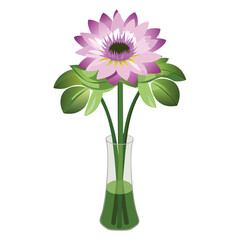 Pink and white chrysanthemum flowers in a vase on a white background