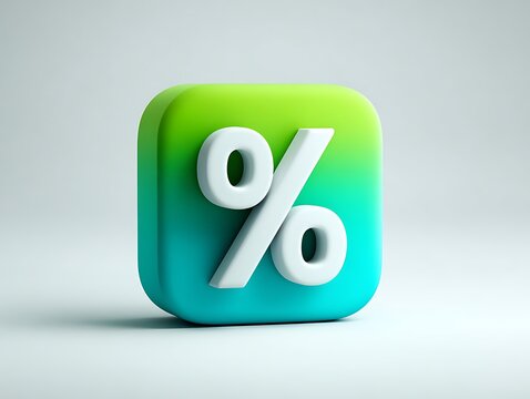 3D percent icon with down arrow in green-blue gradient UI style