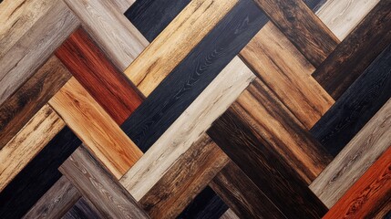 Close-up of a wooden floor with a herringbone pattern. the wood planks are arranged in a zigzag pattern, creating a chevron-like design.
