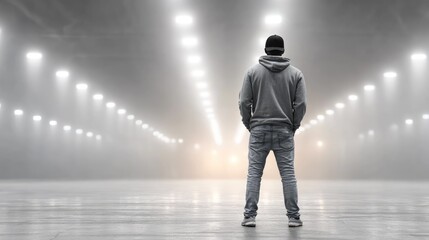 Fototapeta premium Man Standing in Foggy Studio