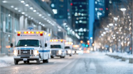 Fototapeta premium Ambulances in Winter City Street