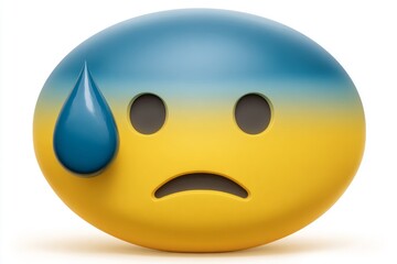 Fototapeta premium The image depicts a yellow gradient with a tear emoticon, incorporating a 3D glass effect, presented as a piece of modern digital art on a white background