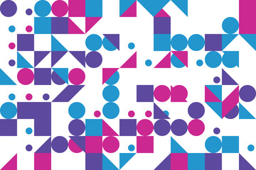 Modern Geometric Pattern with Circles Triangles and Squares in Blue Purple and Pink for Creative Backgrounds and Designs