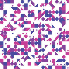 Abstract Geometric Pattern with Circles Squares and Triangles in Shades of Pink and Blue on White Background Modern Design