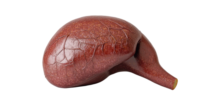 Textured, organic shape with veins and tube, maroon/brown color on black