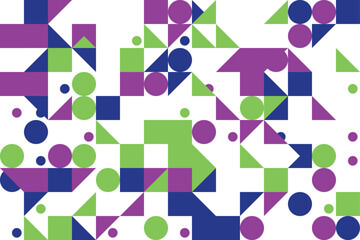 Colorful Geometric Abstract Pattern Design with Circles Squares and Triangles perfect for presentation backgrounds and modern art prints