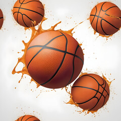 Basketball with Dynamic Splash Effect on White Background