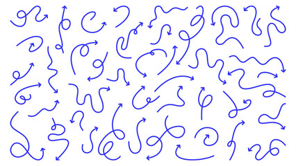 Set of Simple Elegant Curved Blue Arrows on Isolated Background. Modern Curved Line Illustration. Editable Stroke Vector Graphic