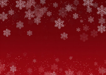 Falling white snowflakes on a red background winter holiday season festive backdrop for Christmas and New Year designs