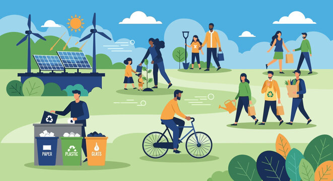 Community engagement in sustainable living practices, promoting environmental protection and renewable energy for a greener, healthier planet for all