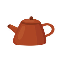 Brown teapot with lid, handle, and spout, simple flat illustration