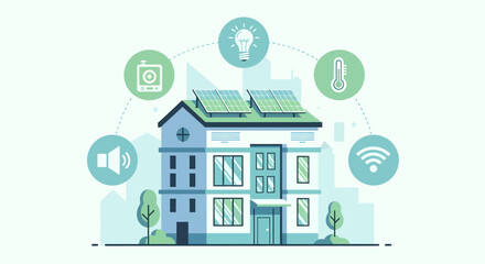 Fototapeta premium Smart Home Automation System with Solar Panels and Connected Devices.