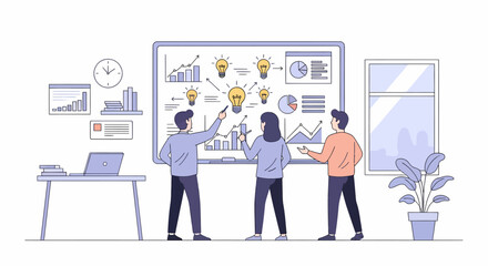 Team Brainstorming Ideas on Whiteboard for Business Strategy.