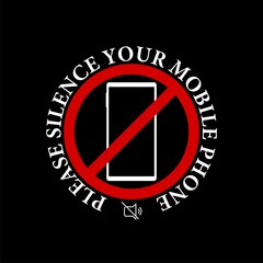 Please silence your mobile phone icon isolated on black background