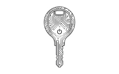 Digital Key with Circuit Board Pattern technology security cybersecurity encryption access power button electronic innovation