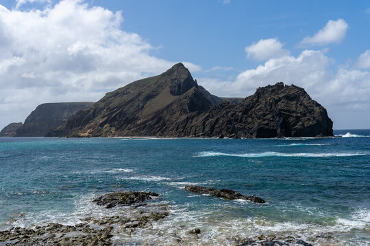 View of Cal Islet from Calheta Beach in Porto Santo, Madeira, Portugal