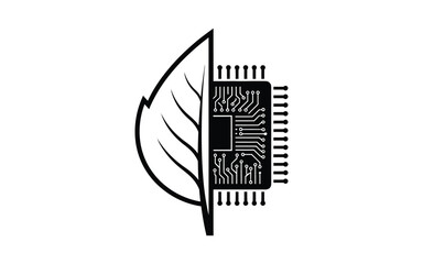 Leaf and Circuit Board Icon technology nature eco-friendly sustainability innovation digital electronic green chip vector