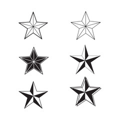 Obraz premium Collection of six distinctive hand-drawn style star graphics for diverse design applications